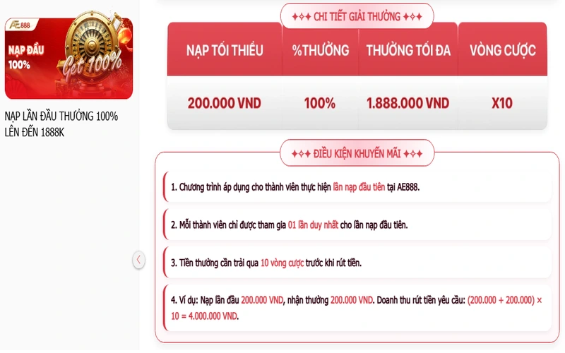 Khuyến mãi AE88 nạp đầu