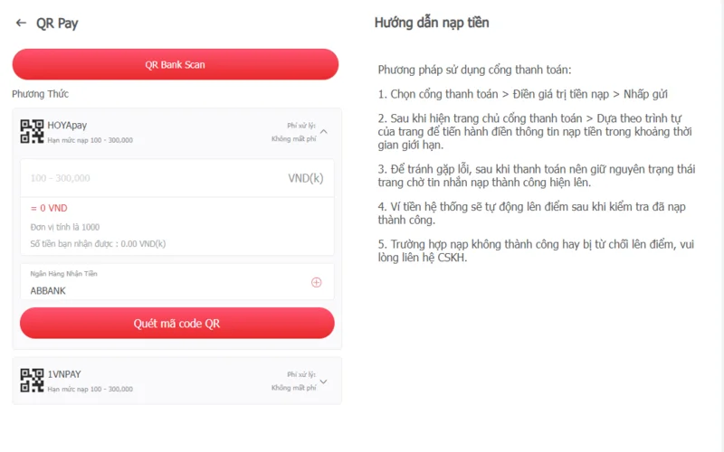 Nạp tiền AE888 qua mã QR